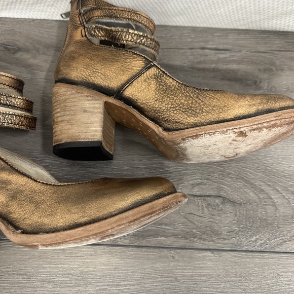 Freebird Distressed Bronze Leather Ankle Strap Block Heel Booties Women's Size 9 - Picture 7 of 10